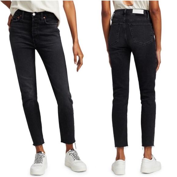 Re/Done Originals High Rise Ankle Crop Jeans in Faded Black - Size 26 - Picture 1 of 7
